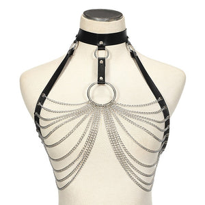 Goth leather body harness chain bra top chest chain belt witch gothic punk fashion metal girl festival jewelry accessories
