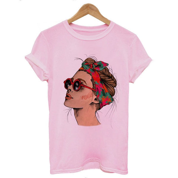 Women's Summer Vogue Print Lady Casual T-shirt Tops Harajuku Streetwear Short Sleeve O-Neck Top
