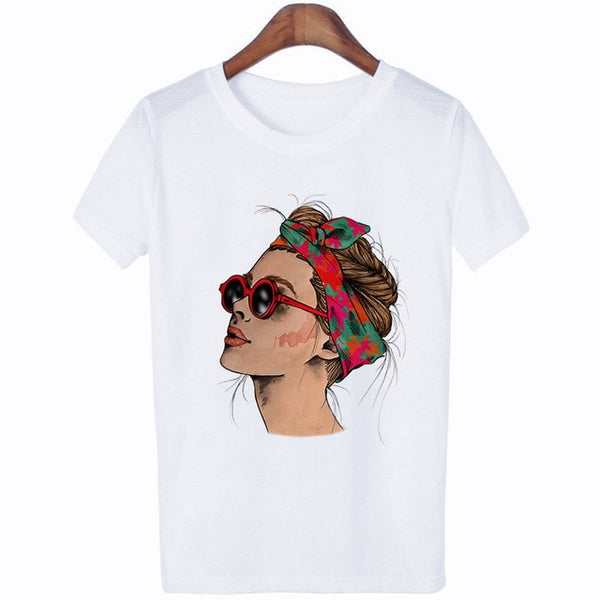 Women's Summer Vogue Print Lady Casual T-shirt Tops Harajuku Streetwear Short Sleeve O-Neck Top
