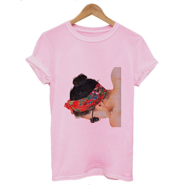 Women's Summer Vogue Print Lady Casual T-shirt Tops Harajuku Streetwear Short Sleeve O-Neck Top