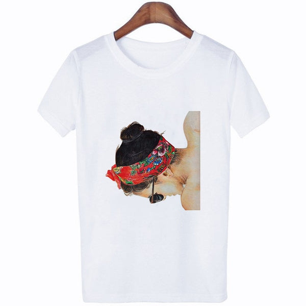 Women's Summer Vogue Print Lady Casual T-shirt Tops Harajuku Streetwear Short Sleeve O-Neck Top