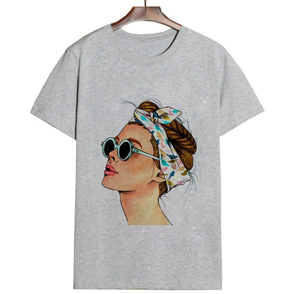 Women's Summer Vogue Print Lady Casual T-shirt Tops Harajuku Streetwear Short Sleeve O-Neck Top