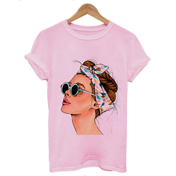 Women's Summer Vogue Print Lady Casual T-shirt Tops Harajuku Streetwear Short Sleeve O-Neck Top