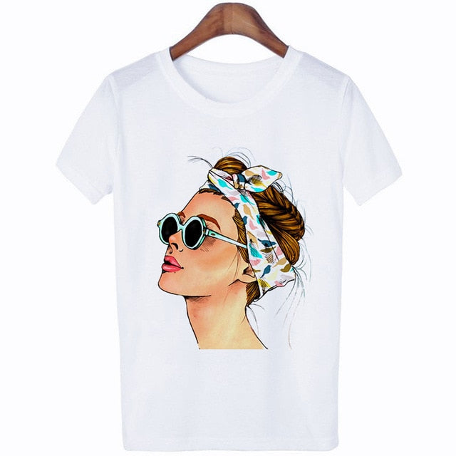 Women's Summer Vogue Print Lady Casual T-shirt Tops Harajuku Streetwear Short Sleeve O-Neck Top