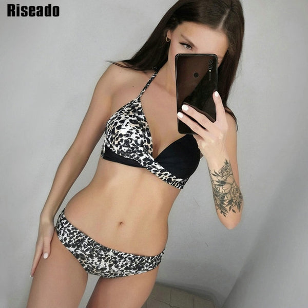 Riseado Sexy Push Up Bikinis Set Swimwear Women Swimsuits Bathing Suit Women Halter biquini Leaf Print Beach Wear Bikini 2025