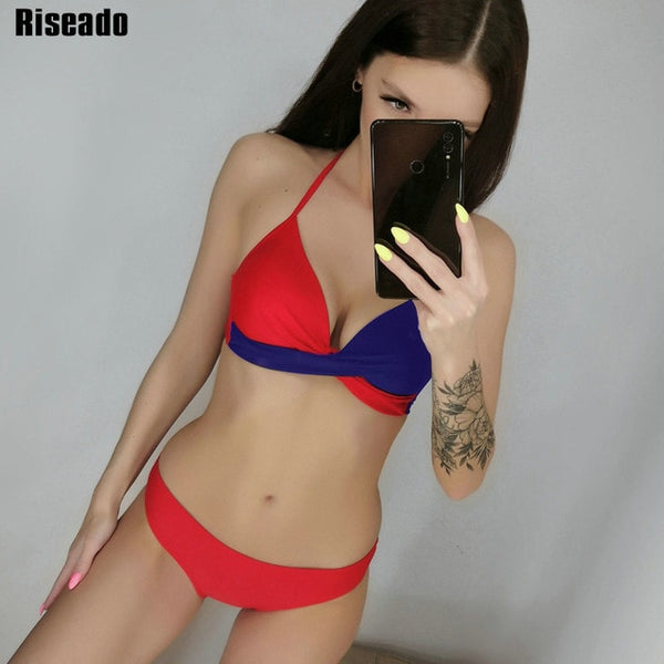 Riseado Sexy Push Up Bikinis Set Swimwear Women Swimsuits Bathing Suit Women Halter biquini Leaf Print Beach Wear Bikini 2025