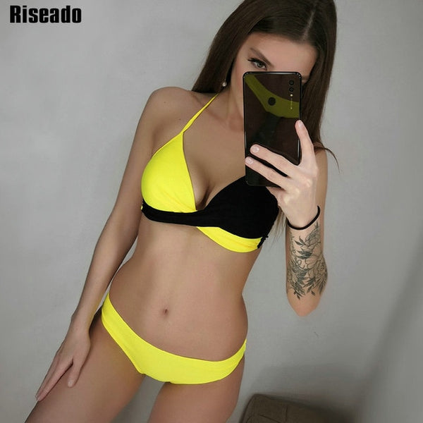 Riseado Sexy Push Up Bikinis Set Swimwear Women Swimsuits Bathing Suit Women Halter biquini Leaf Print Beach Wear Bikini 2025