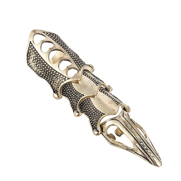 2025 NEW Cool Boys Punk Gothic Rock Scroll Joint Armor Knuckle Metal Full Finger Ring Gold Cospaly DIY Ring Halloween decoration