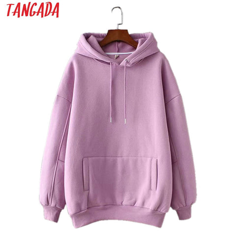 Tangada women fleece hoodie sweatshirts winter japanese fashion 2025 oversize ladies pullovers warm pocket hooded jacket SD60