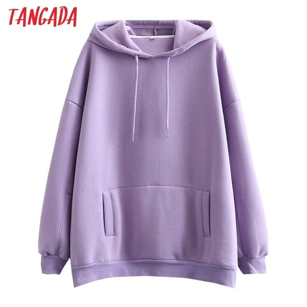 Tangada women fleece hoodie sweatshirts winter japanese fashion 2025 oversize ladies pullovers warm pocket hooded jacket SD60