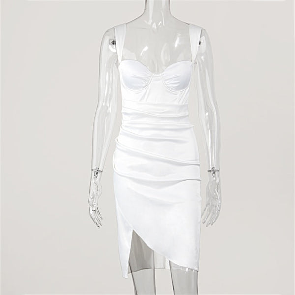 JillPeri Sexy Ivory Draped Corset Dress Women Bustier Ruched Elegant Midi Party Dress