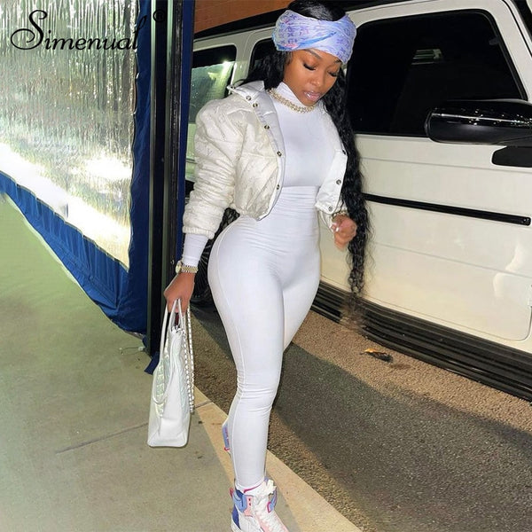 Simenual Casual Turtleneck Rompers Womens Jumpsuit Workout Solid Long Sleeve Fashion Elegant Skinny Jumpsuits Sporty Active Wear