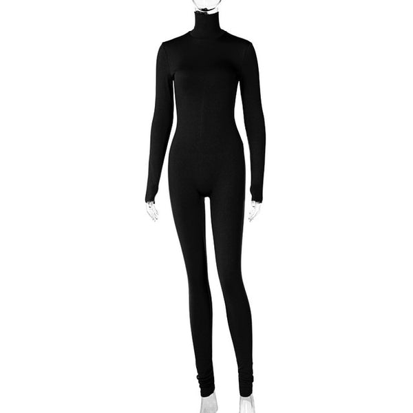 Simenual Casual Turtleneck Rompers Womens Jumpsuit Workout Solid Long Sleeve Fashion Elegant Skinny Jumpsuits Sporty Active Wear