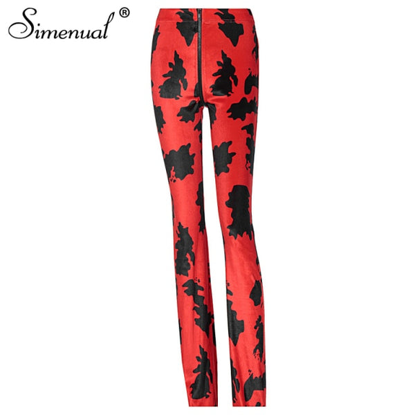 Simenual Cow Print Zipper Velvet Women Stacked Pants High Waist Fashion Street Style Slim Bodycon 2021 Autumn Long Trousers Hot