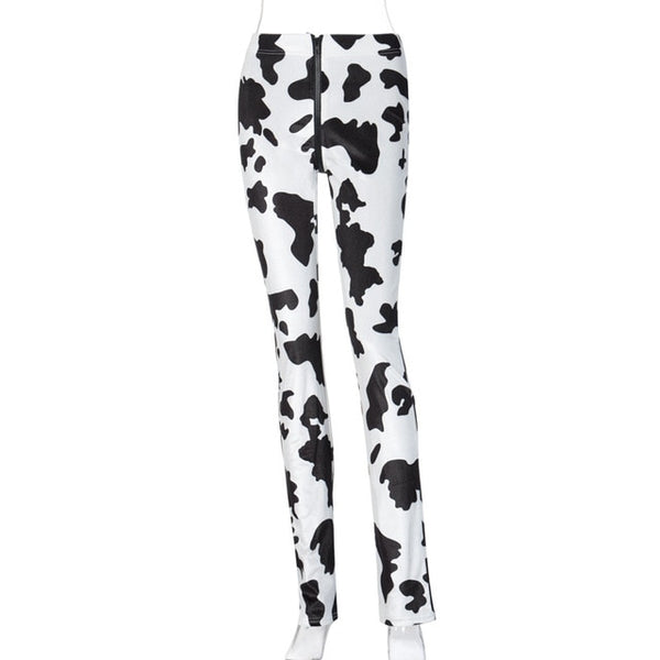 Simenual Cow Print Zipper Velvet Women Stacked Pants High Waist Fashion Street Style Slim Bodycon 2021 Autumn Long Trousers Hot