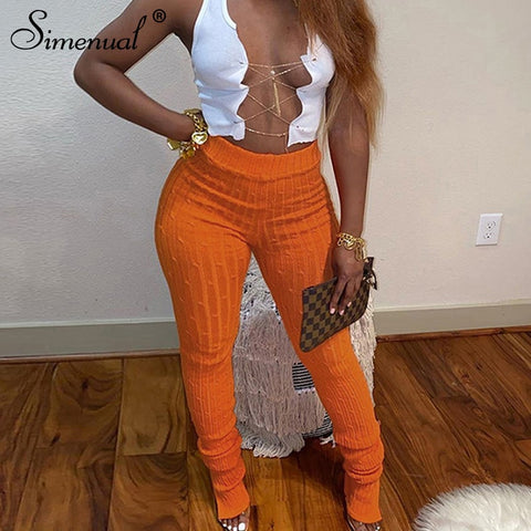 Simenual Knitting Twist Autumn Winter Women Pencil Pants Side Slit Fashion 2022 Skinny Long Trousers Casual Workout Solid Pants