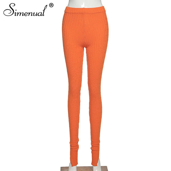 Simenual Knitting Twist Autumn Winter Women Pencil Pants Side Slit Fashion 2022 Skinny Long Trousers Casual Workout Solid Pants