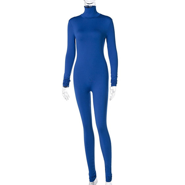 Simenual Casual Turtleneck Rompers Womens Jumpsuit Workout Solid Long Sleeve Fashion Elegant Skinny Jumpsuits Sporty Active Wear