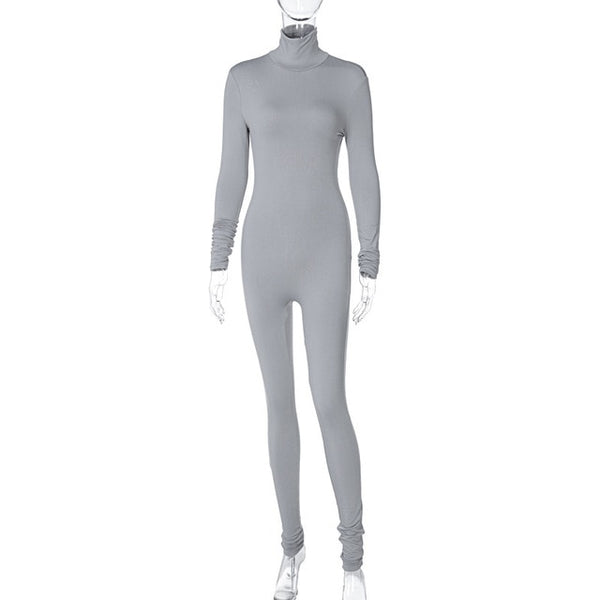 Simenual Casual Turtleneck Rompers Womens Jumpsuit Workout Solid Long Sleeve Fashion Elegant Skinny Jumpsuits Sporty Active Wear
