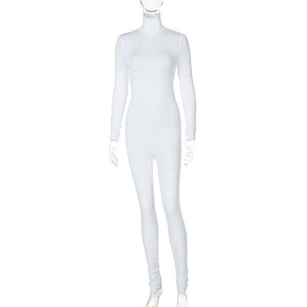 Simenual Casual Turtleneck Rompers Womens Jumpsuit Workout Solid Long Sleeve Fashion Elegant Skinny Jumpsuits Sporty Active Wear