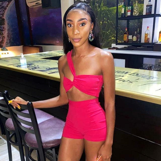 Simenual Wrap Chest Crop Top And Shorts 2 Piece Outfits Summer Fashion Skinny Solid Women Matching Set Asymmetrical Casual Cloth